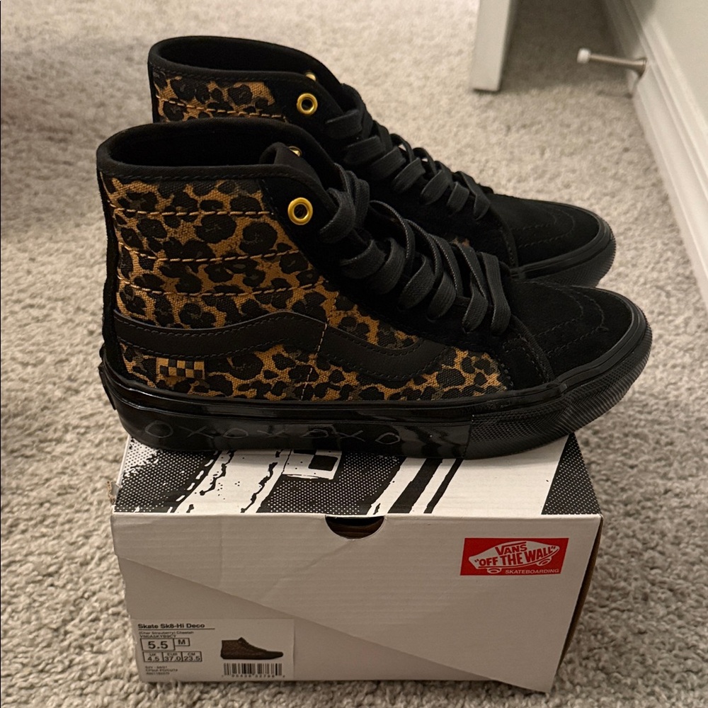 Vans Sk8-Hi Leopard Print High-Top Sneakers - Black/Gold